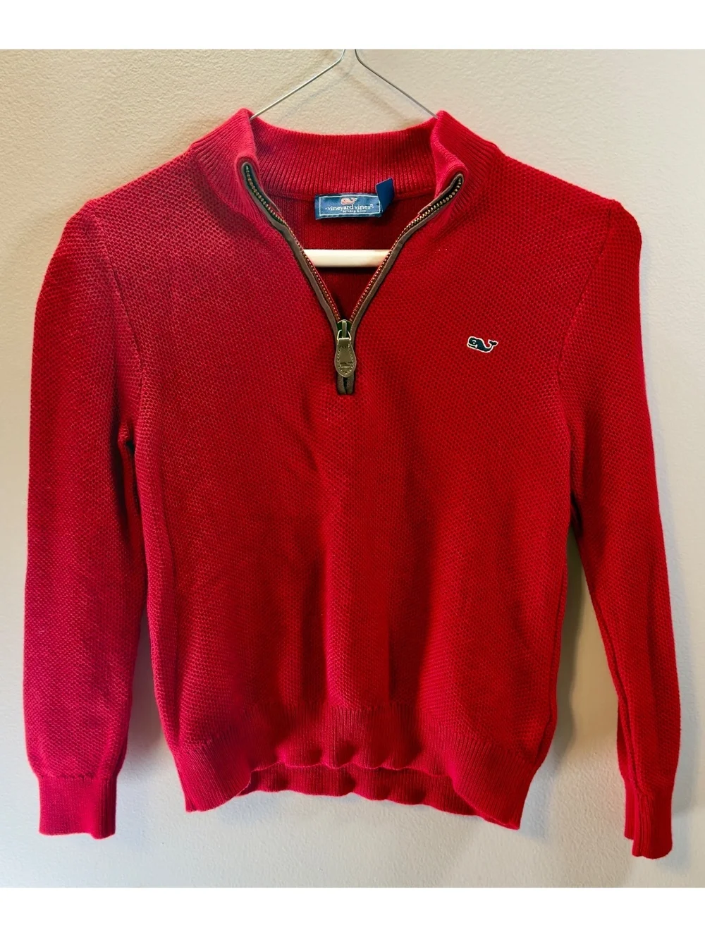 Boys Red Vineyard Vines quarter zip sweater  size 6. Holiday ready!
